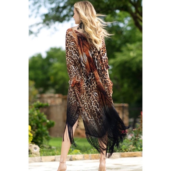 🌺LAST1️⃣🌺New Beautiful Flowy Leopard Print Fringe Open Style Kimono - Picture 4 of 9